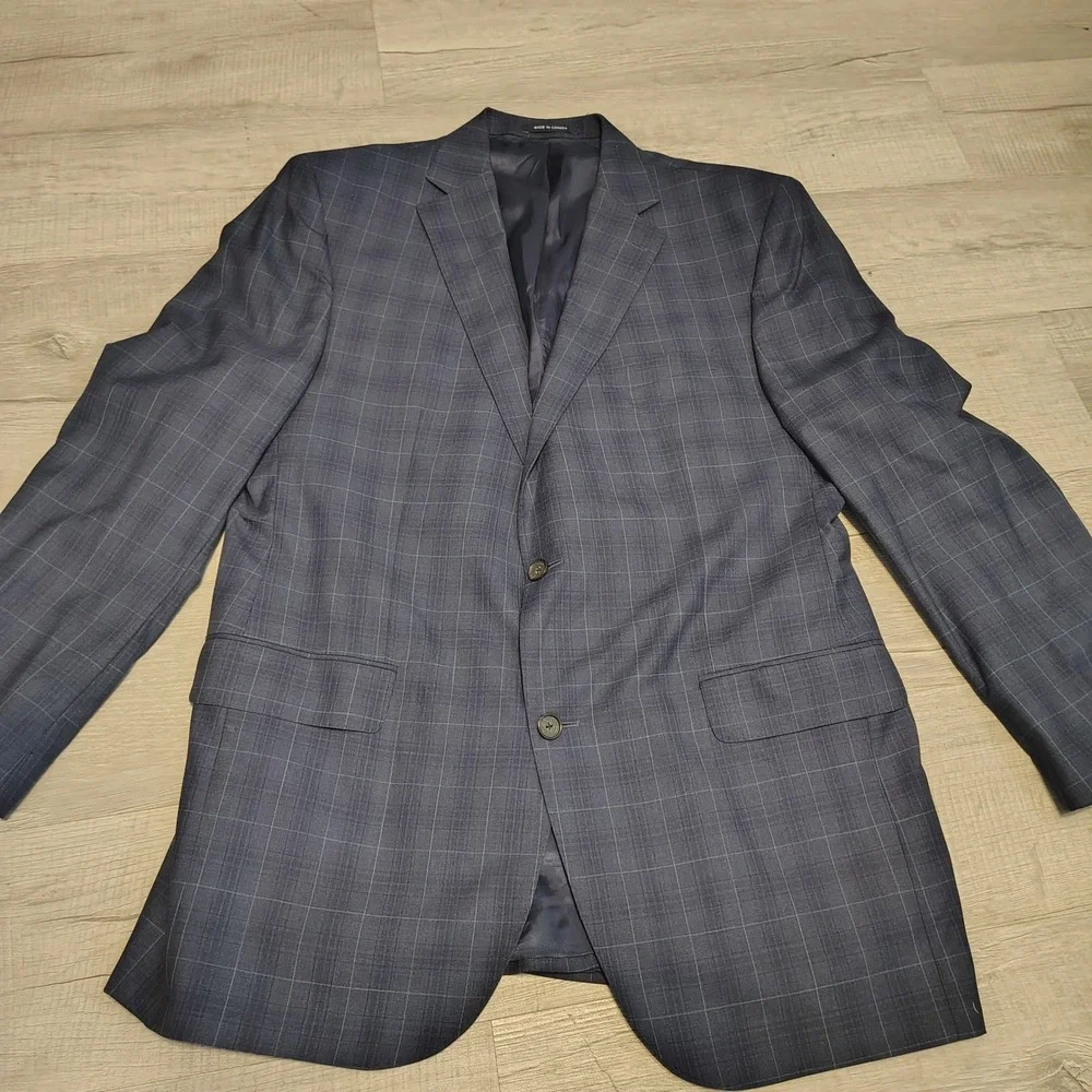 Cremieux Loro Piana Wool Suit Blue Glen Plaid 2 Button Blazer Pants 44 Long